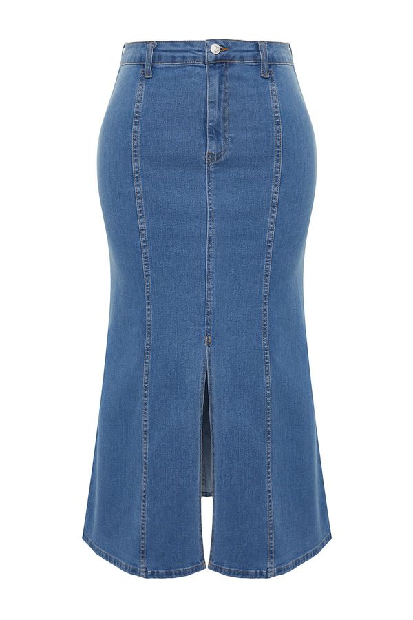 Trendyol Trendyol Curve Blue Front Slit Detailed Midi Denim Skirt