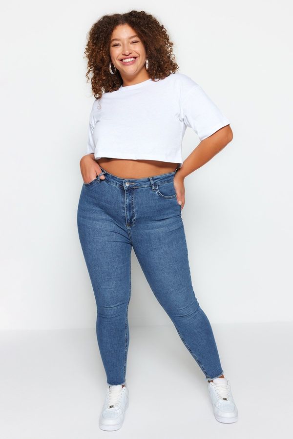 Trendyol Trendyol Curve Blue High Waist Pocket Detailed Flexible Skinny Jeans