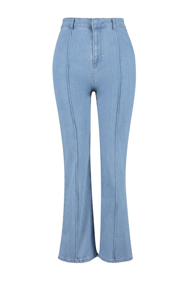 Trendyol Trendyol Curve Blue High Waist Ribbed Wide-Cut Jeans