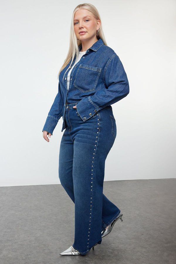 Trendyol Trendyol Curve Blue High Waist Trouser Wide Leg Plus Size Jeans