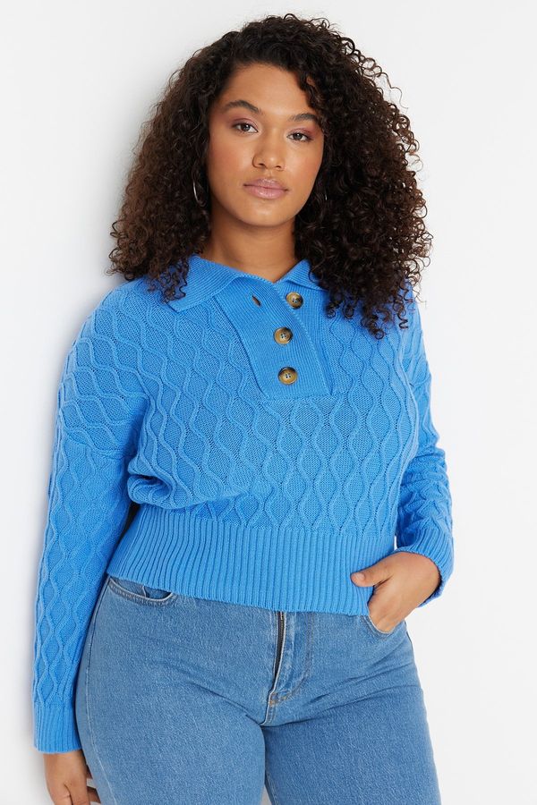 Trendyol Trendyol Curve Blue Knit Detailed Turtleneck Knitwear Sweater