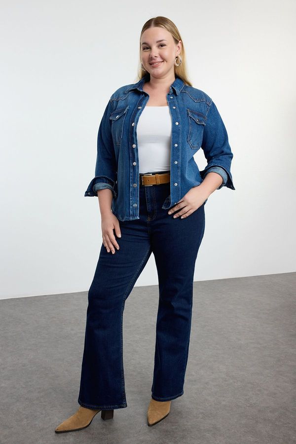 Trendyol Trendyol Curve Blue Plus Size Denim Shirt