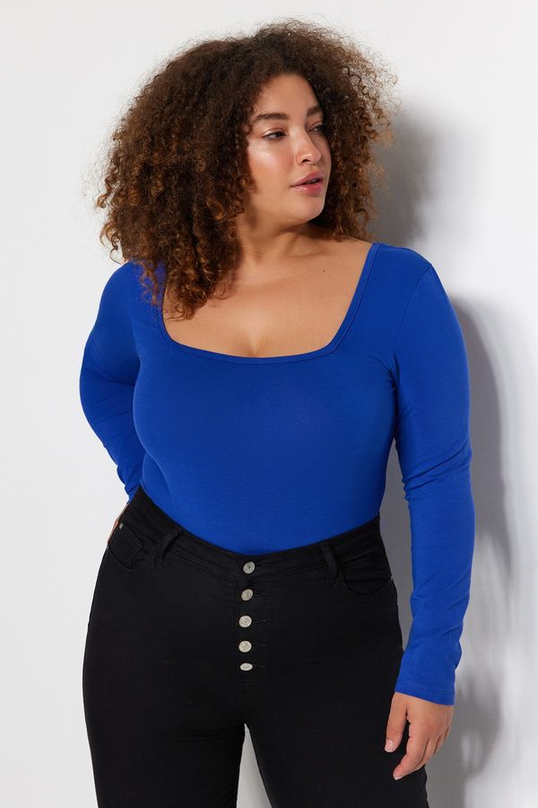 Trendyol Trendyol Curve Blue Square Collar Body-Fitting Knitted Body