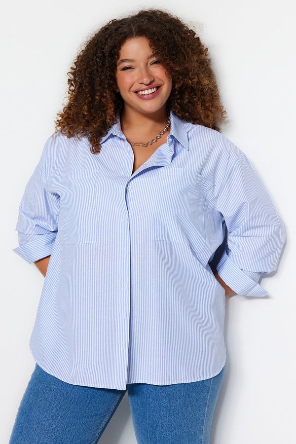 Trendyol Trendyol Curve Blue Striped Poplin Shirt