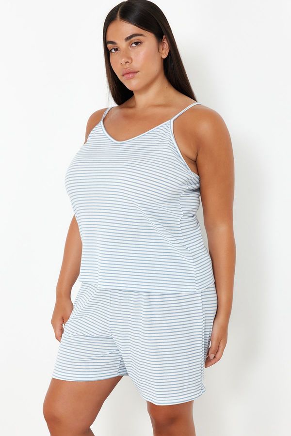 Trendyol Trendyol Curve Blue Striped Thin Strap Knitted Pajama Set