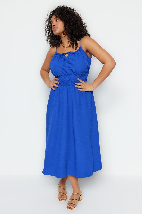 Trendyol Trendyol Curve Blue Woven Elastic Waist Dress