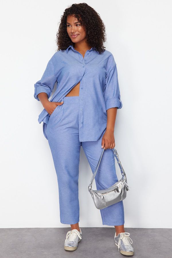 Trendyol Trendyol Curve Blue Woven Plus Size Two Piece Set