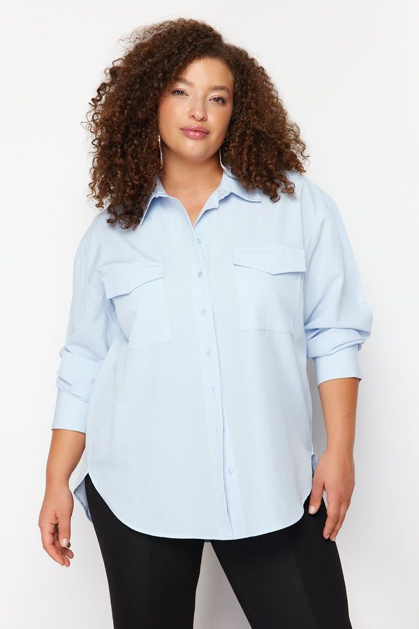 Trendyol Trendyol Curve Blue Woven Pocket Poplin Shirt