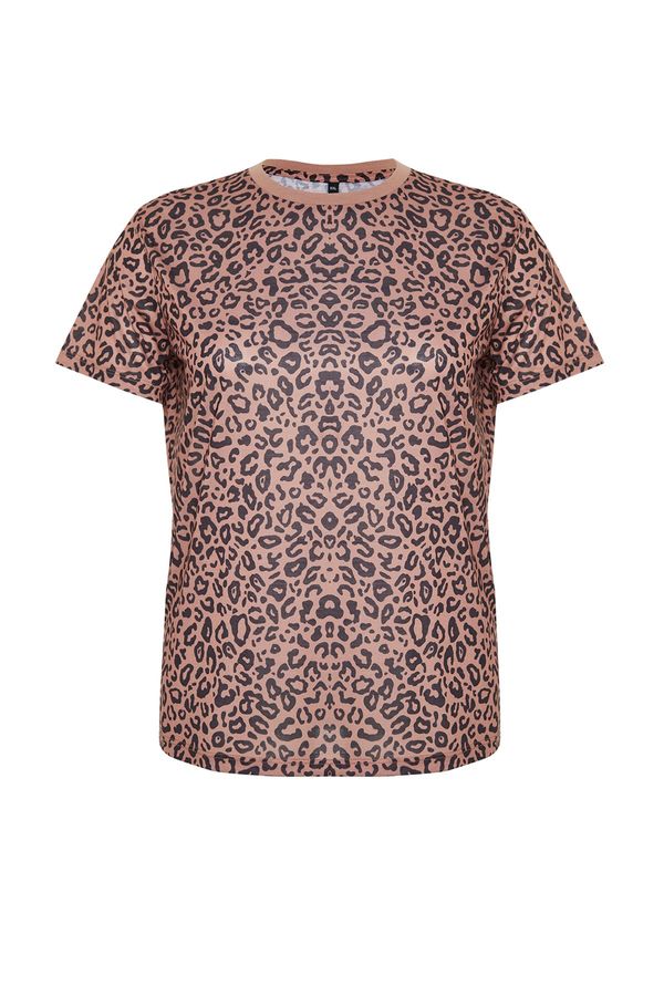 Trendyol Trendyol Curve Brown Animal Pattern Boyfriend Knitted T-shirt