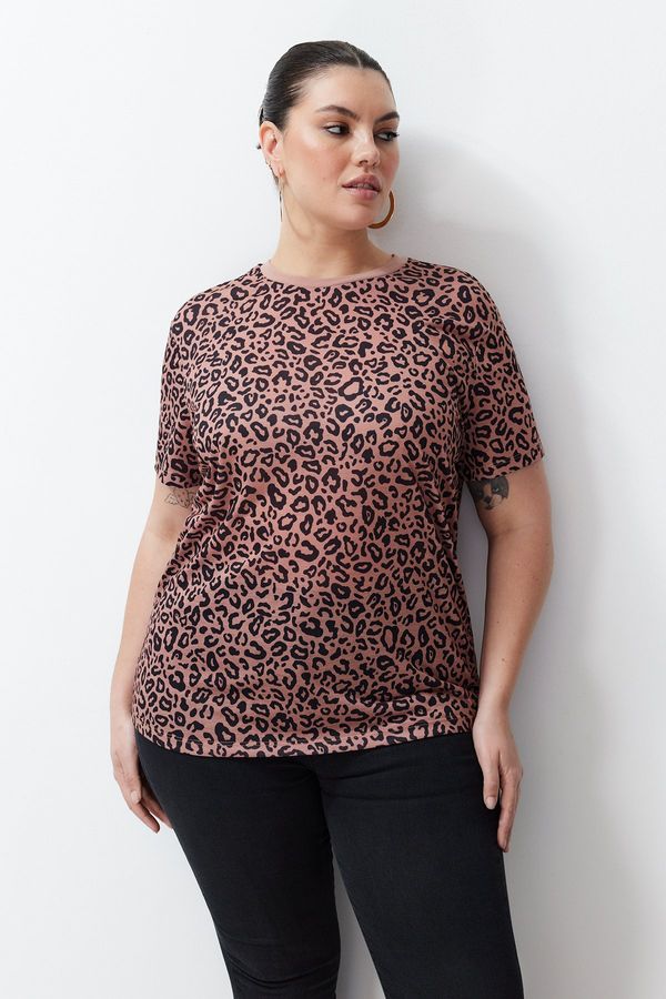 Trendyol Trendyol Curve Brown Animal Pattern Boyfriend Knitted T-shirt