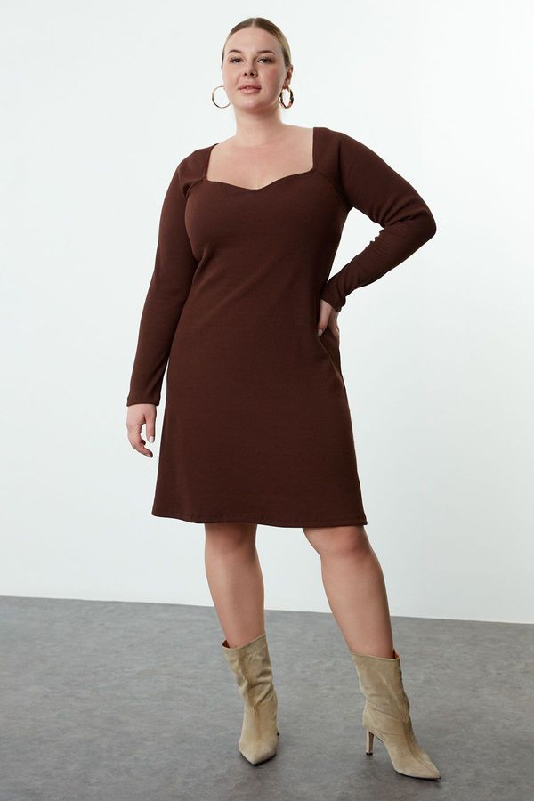 Trendyol Trendyol Curve Brown Camisole Knit Plus Size Dress