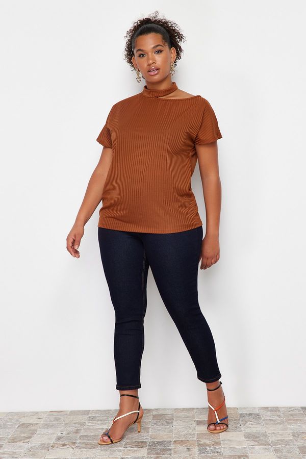 Trendyol Trendyol Curve Brown Crew Neck Knitted Blouse
