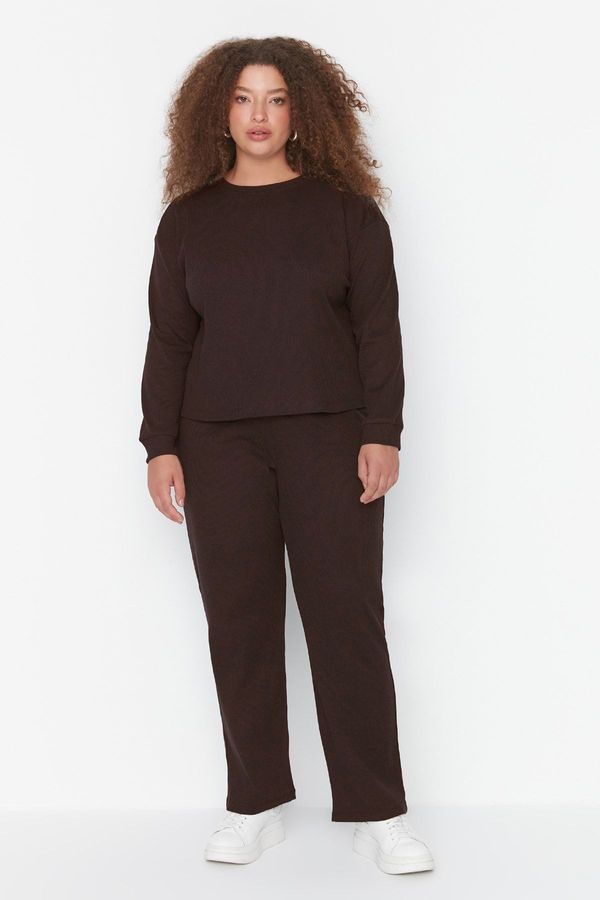 Trendyol Trendyol Curve Brown Crew Neck Knitted Pajama Set