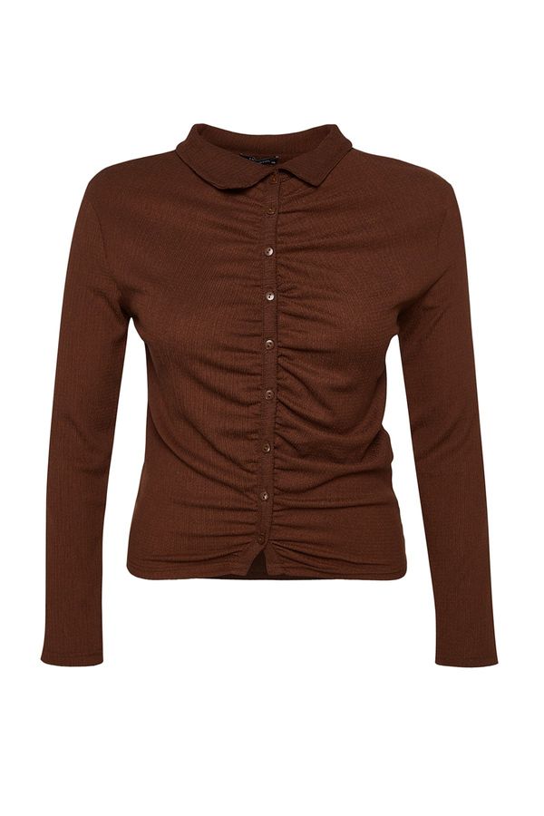 Trendyol Trendyol Curve Brown Fitted Gathered Knitted Shirt