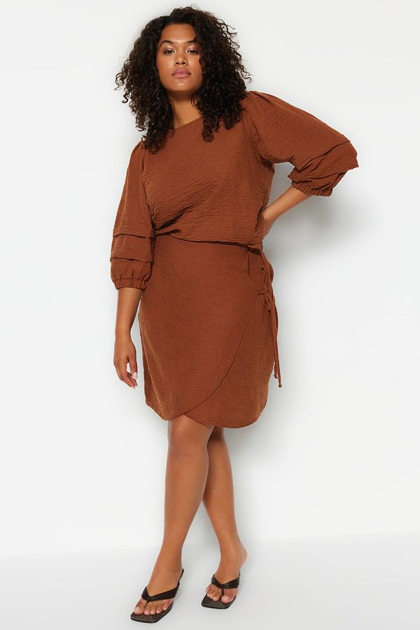 Trendyol Trendyol Curve Brown Linen Look Woven Skirt