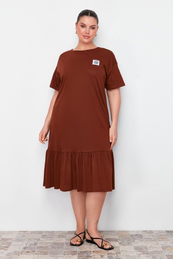 Trendyol Trendyol Curve Brown Single Jersey Knitted Plus Size Dress