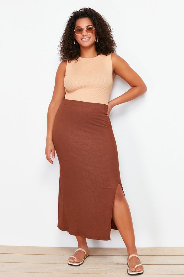Trendyol Trendyol Curve Brown Slit Knitted Skirt