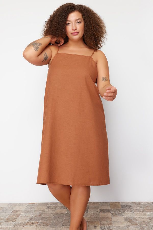 Trendyol Trendyol Curve Brown Strappy Woven Nightgown