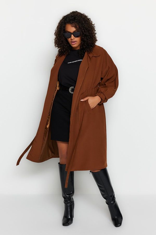 Trendyol Trendyol Curve Brown Trench Coat with a Belted Waist