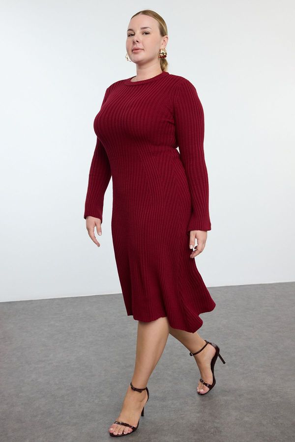 Trendyol Trendyol Curve Burgundy Corduroy Midi Length Knit Dress