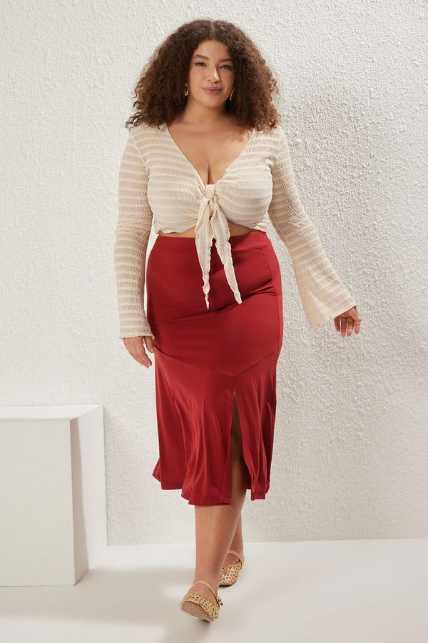 Trendyol Trendyol Curve Burgundy Knitted Large Size Skirt