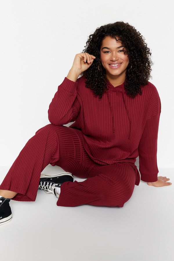 Trendyol Trendyol Curve Burgundy Knitted Top and Bottom Set