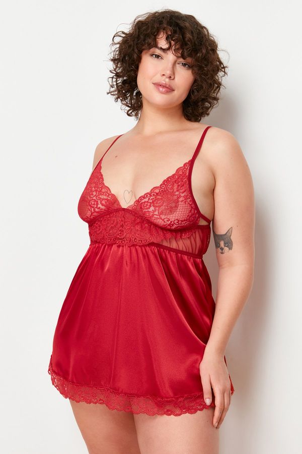 Trendyol Trendyol Curve Burgundy Lace Detailed Babydoll