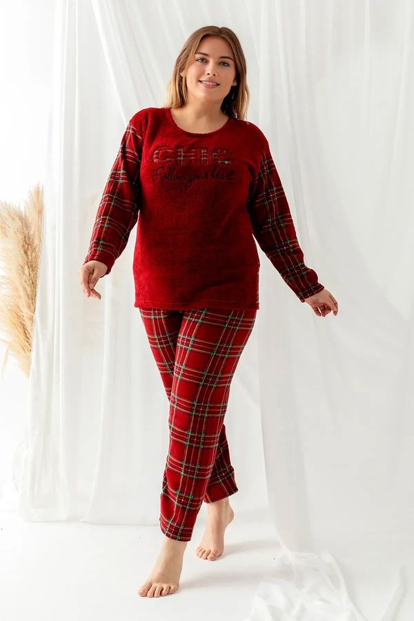 Trendyol Trendyol Curve Burgundy Plaid Patterned Patterned Knitted Pajamas Set