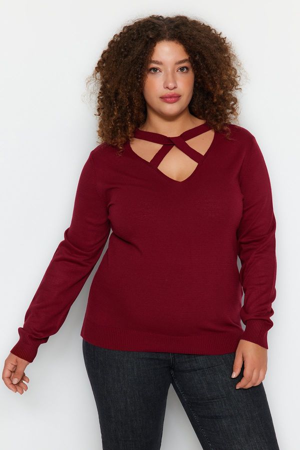 Trendyol Trendyol Curve Burgundy Window/Cut Out Detail Knitwear Sweater