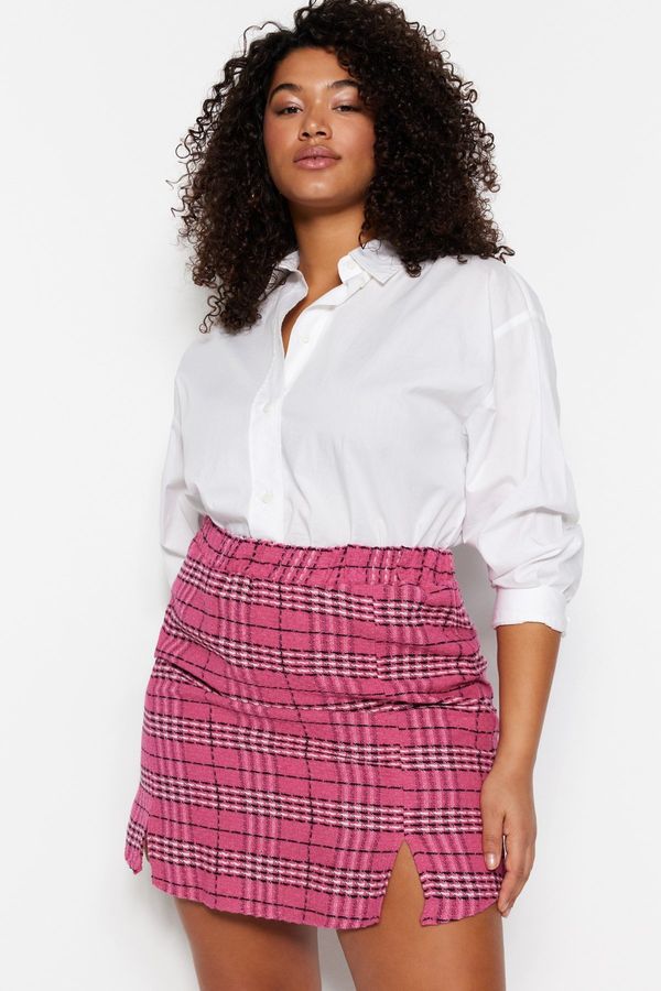 Trendyol Trendyol Curve Checked Patterned Tweed Skirt in Fuchsia