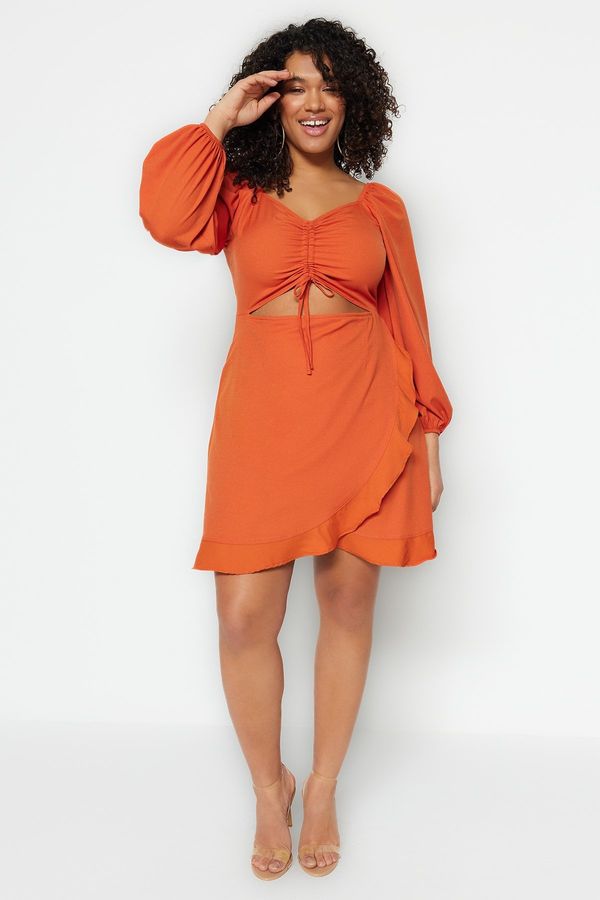 Trendyol Trendyol Curve Cinnamon Woven Cut Out Detailed Dress