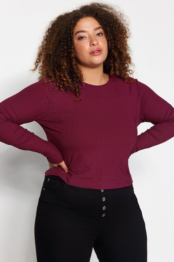 Trendyol Trendyol Curve Claret Red Bodycone Corded Knitted Blouse