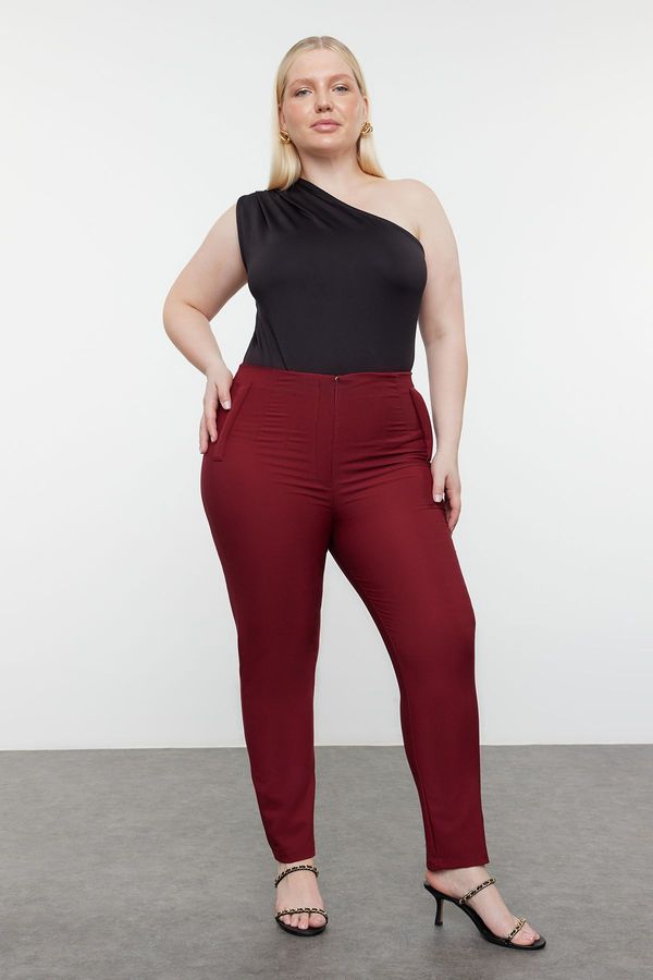 Trendyol Trendyol Curve Claret Red Cigarette Fleto Pocket Woven Plus Size Fabric Trousers