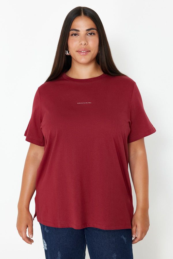 Trendyol Trendyol Curve Claret Red Crew Neck Knitted T-Shirt