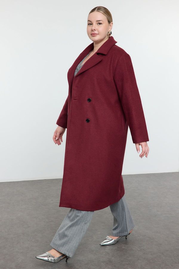 Trendyol Trendyol Curve Claret Red Oversize Fit Double Breasted Closure Wool Blend Cashmere Coat