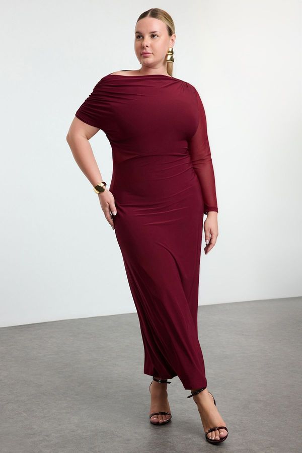 Trendyol Trendyol Curve Claret Red Sandy Knitted Plus Size Dress