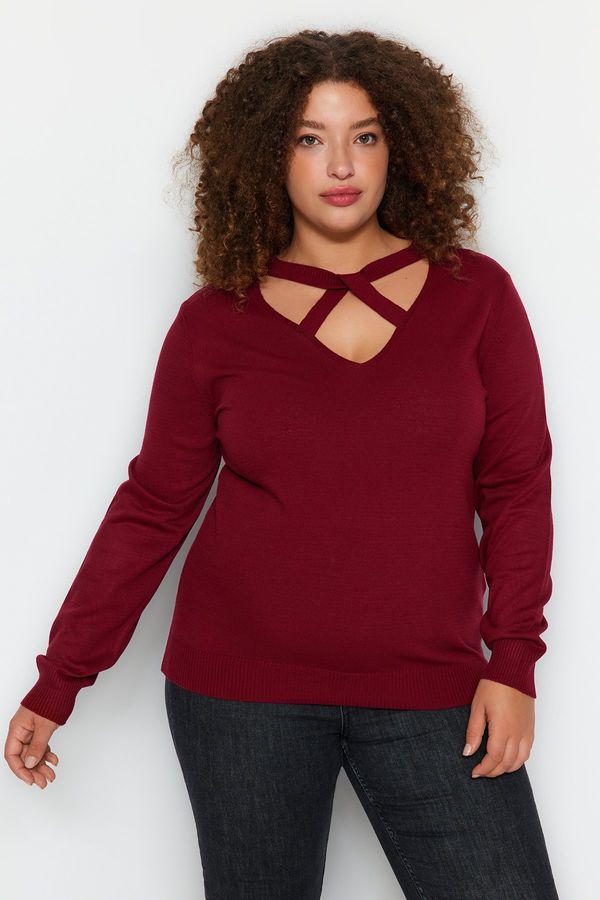 Trendyol Trendyol Curve Claret Red with Window/Cut Out Detailed Knitwear Sweater