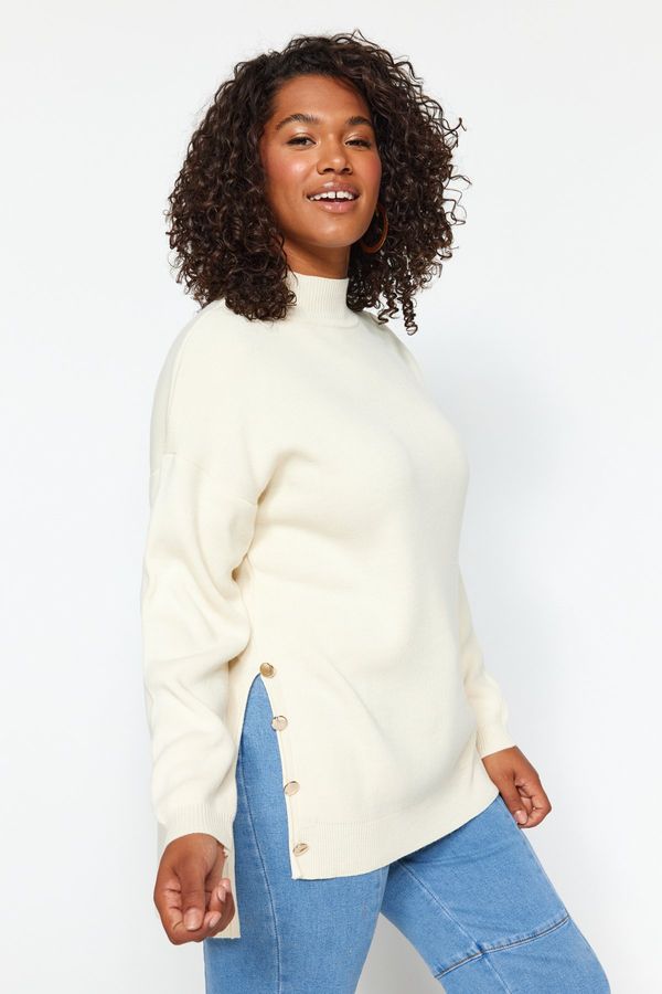 Trendyol Trendyol Curve Cream Button Detailed Turtleneck Knitwear Sweater