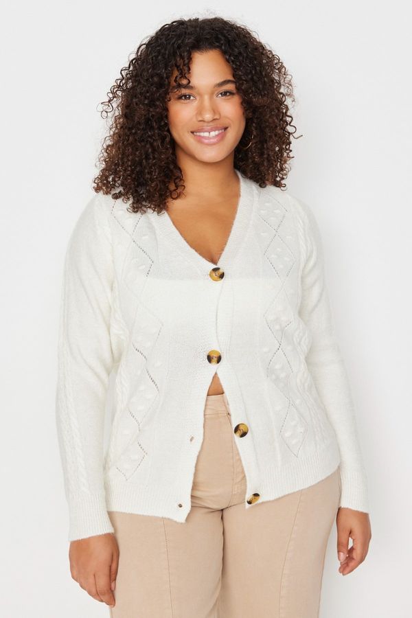 Trendyol Trendyol Curve Cream Knitted Detailed Sweater Cardigan