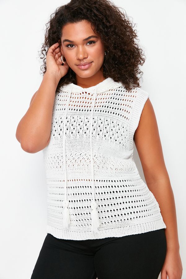 Trendyol Trendyol Curve Cream Openwork Hooded Knitwear Blouse