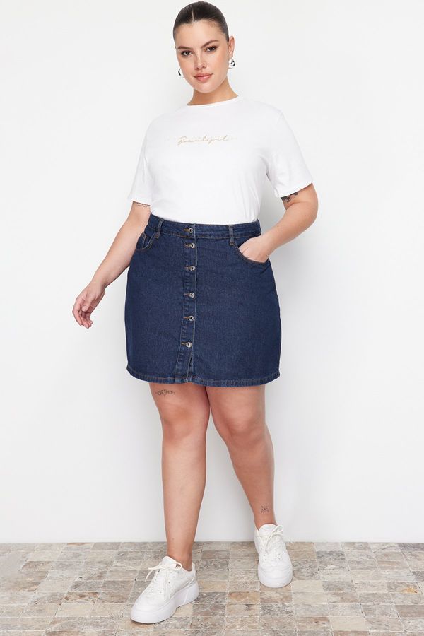 Trendyol Trendyol Curve Dark Blue Button-Front Denim Skirt