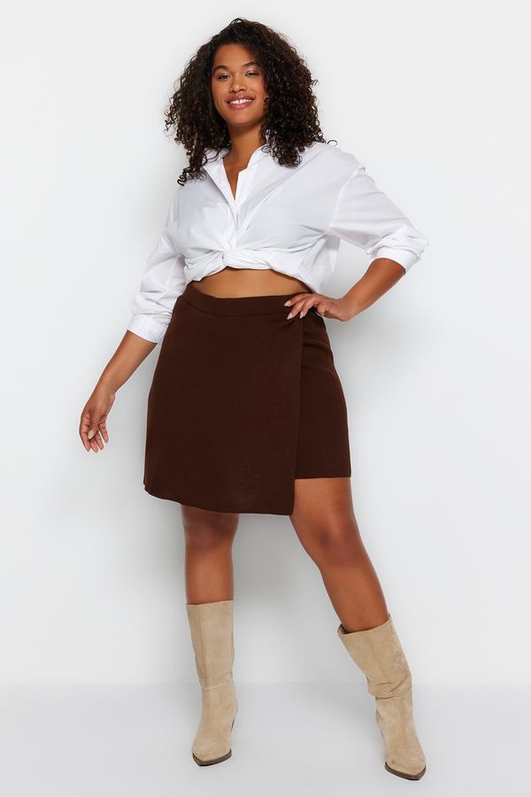 Trendyol Trendyol Curve Dark Brown Mini Knitwear Shorts Skirt