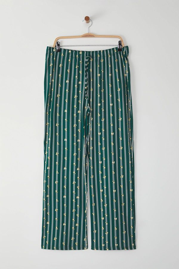 Trendyol Trendyol Curve Dark Green Cotton Striped and Lemon Knitted Pajama Bottoms