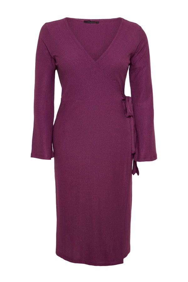 Trendyol Trendyol Curve Dark Purple Double Breasted Midi Knitted Dress