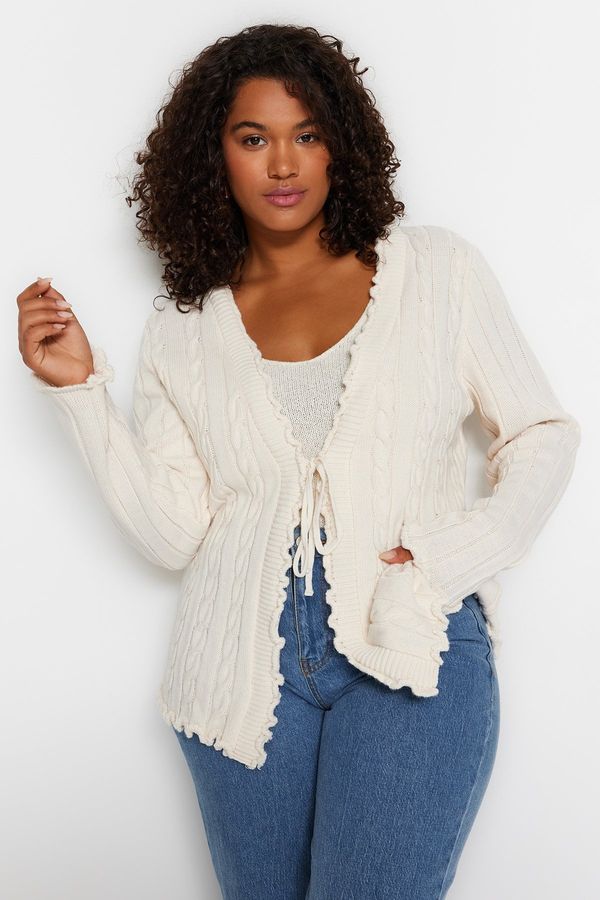 Trendyol Trendyol Curve Ecru Hair Knitted Pattern Knitwear Cardigan