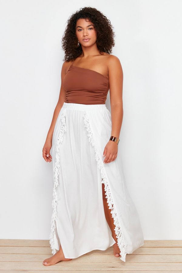 Trendyol Trendyol Curve Ecru Maxi Woven Tasseled Beach Skirt