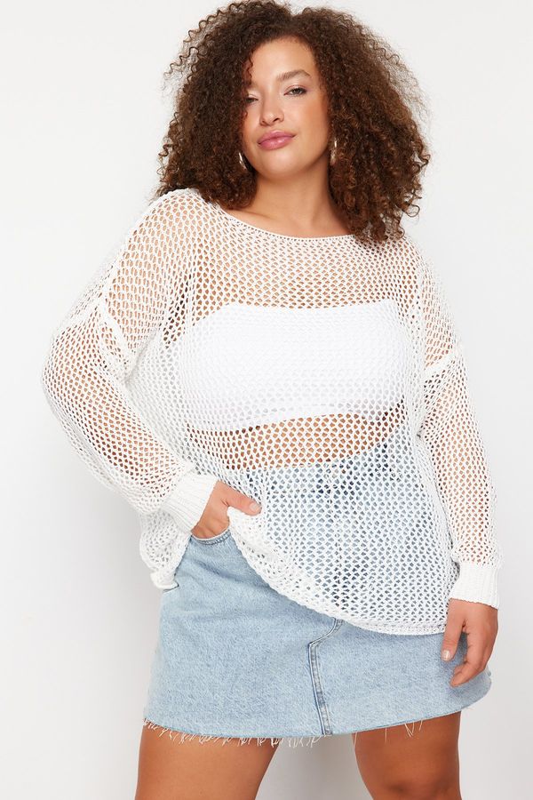 Trendyol Trendyol Curve Ecru Openwork/Perforated Low Shoulder Knitwear Sweater