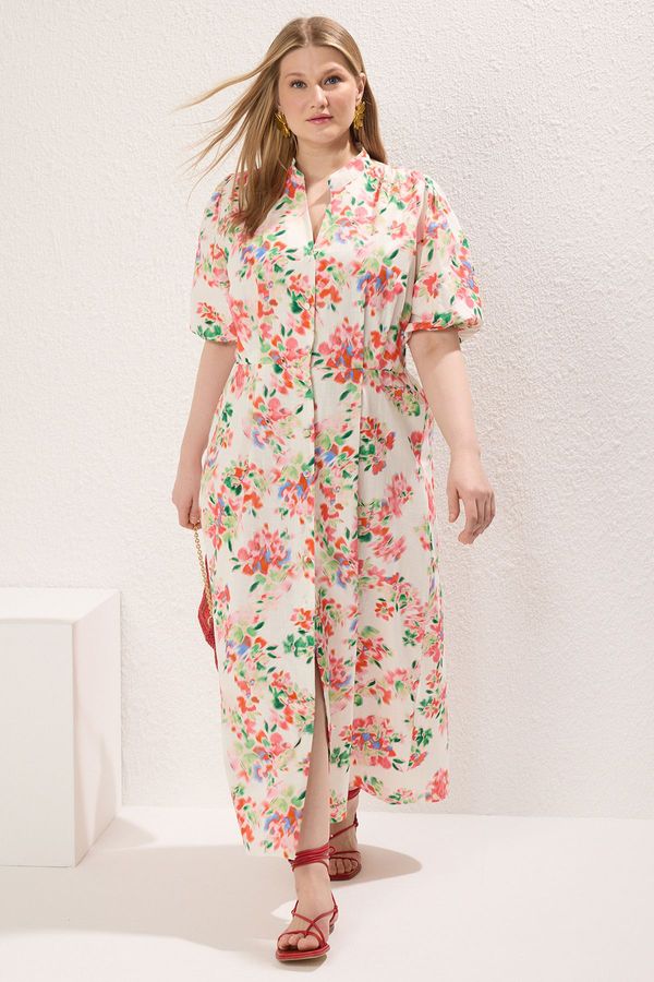 Trendyol Trendyol Curve Ecru Poplin Woven Plus Size Dress