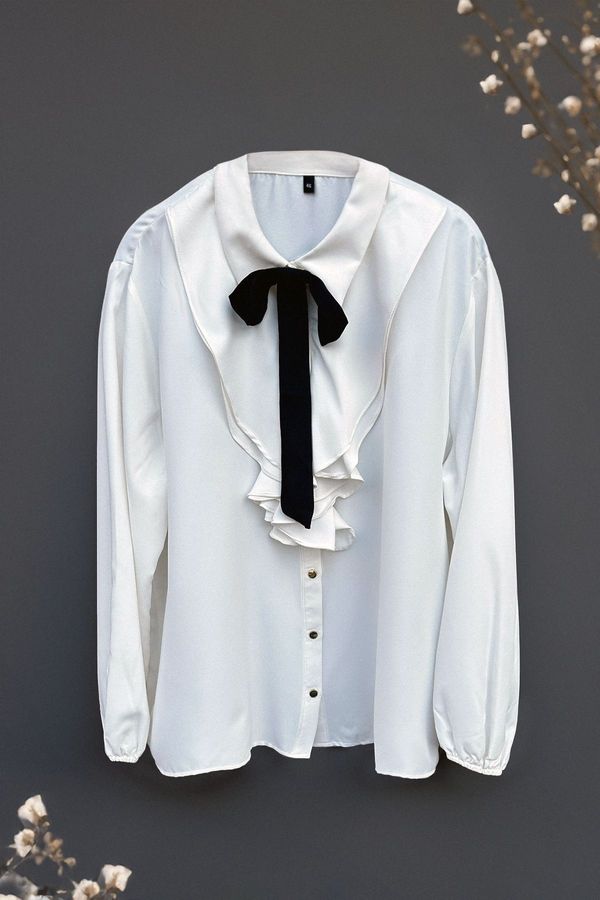 Trendyol Trendyol Curve Ecru Removable Bow Woven Shirt