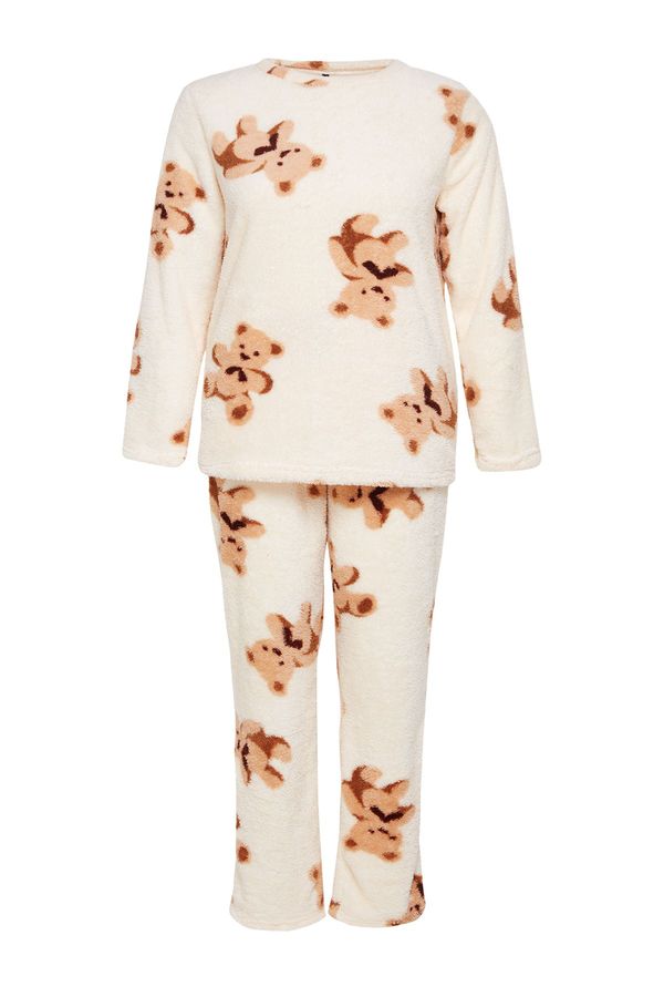 Trendyol Trendyol Curve Ecru Teddy Bear Patterned Wellsoft Knitted Pajama Set